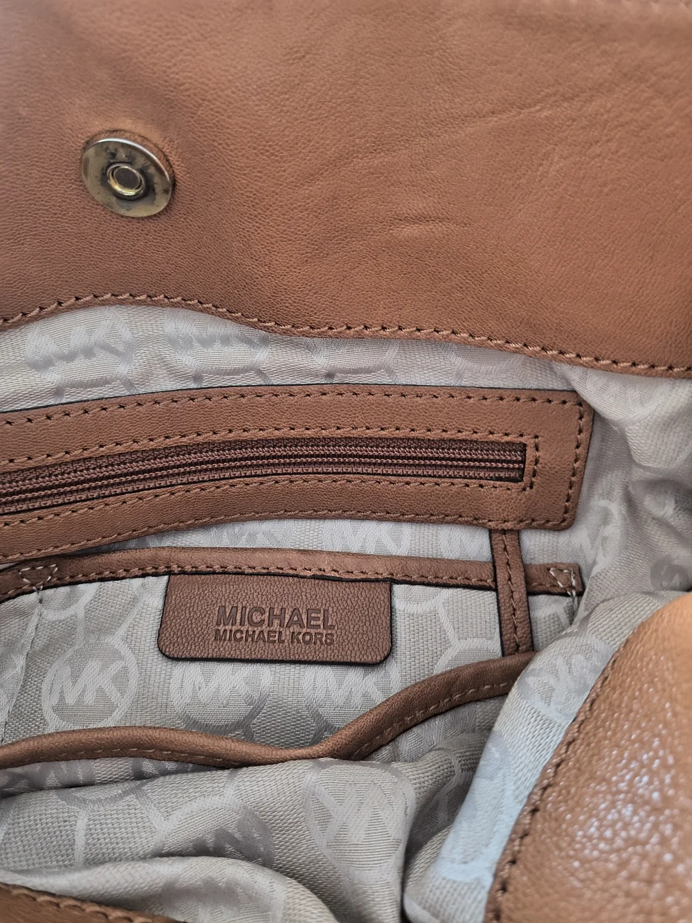 Michael Kors Chestnut Leather Satchel with Gold-Tone MK Charm
